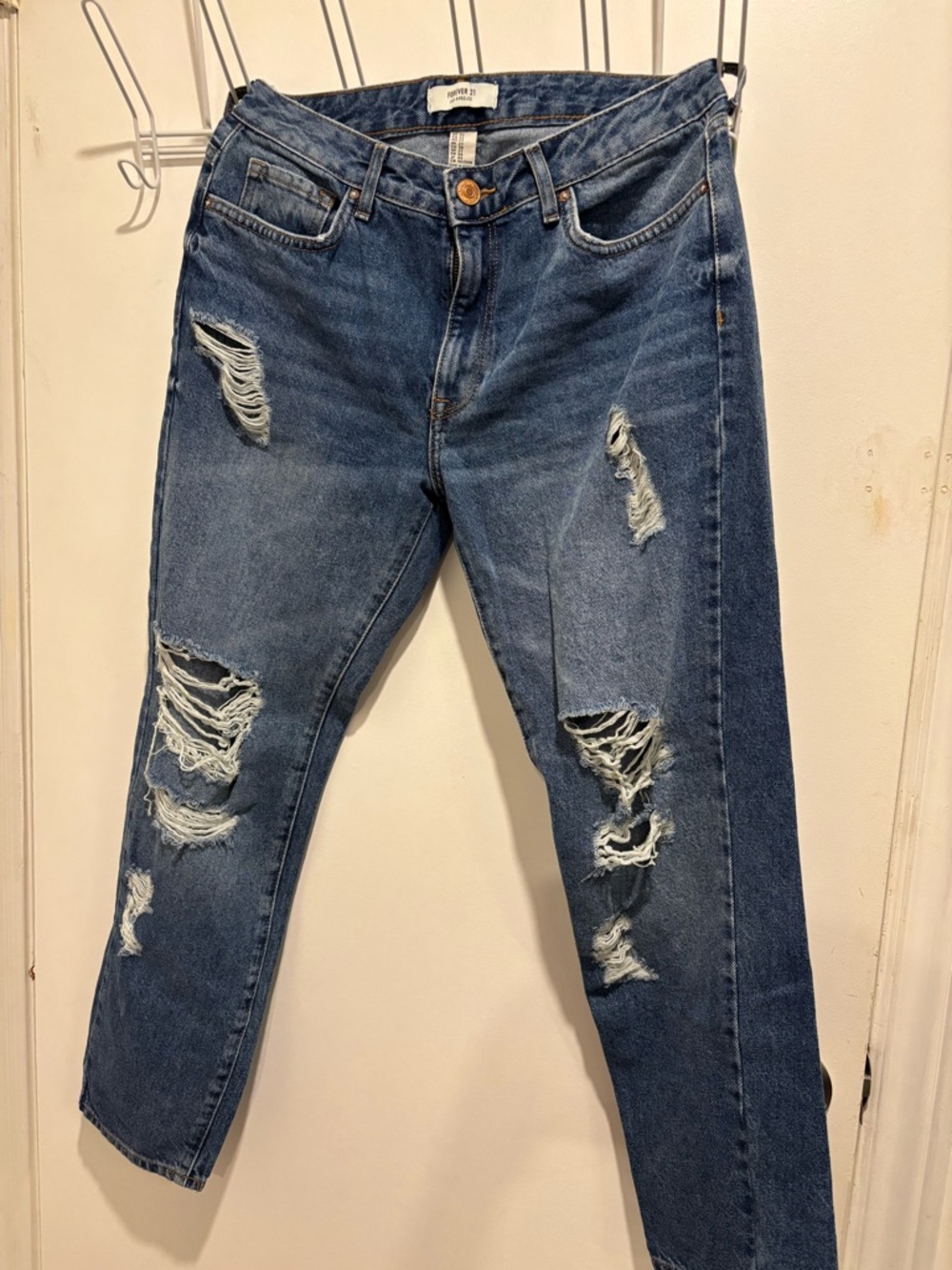 Forever 21 Distressed Boyfriend Jeans - Medium Blue